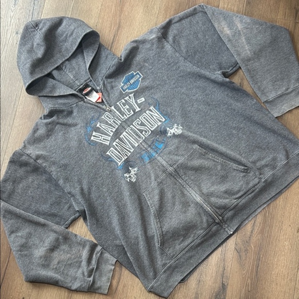 Harley-Davidson Contra Costa Charcoal Zip Hoodie with Blue Logo Accents ! XXL